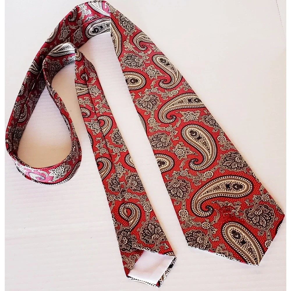 Countess Mara Necktie Sistine Satin Paisley Red Black Ivory Tie Logo Embroidered - Picture 9 of 11